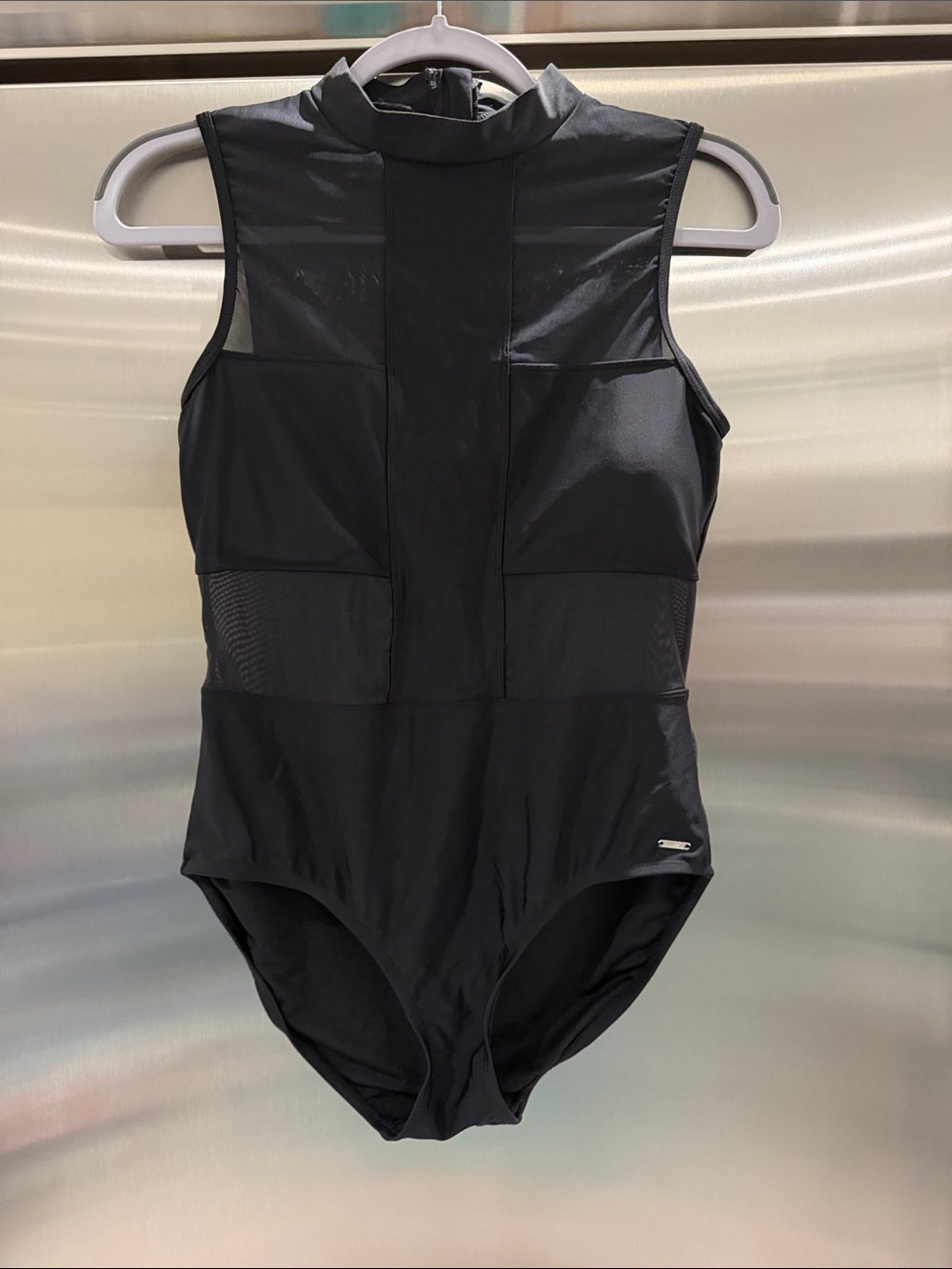 Blackmilk Black Sleeveless Mesh One-Piece Swimsuit/Bodysuit with High Neck